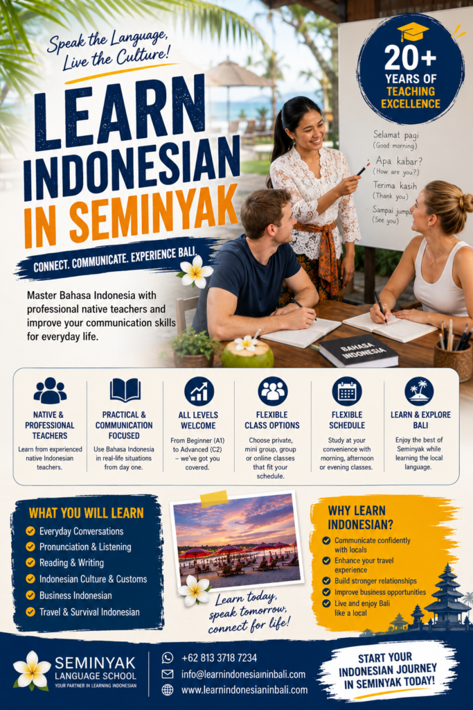 Students learning Indonesian in Seminyak with native teachers in Bali